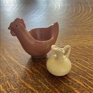 Ceramic Chicken and Pitcher Set - Brown and Cream